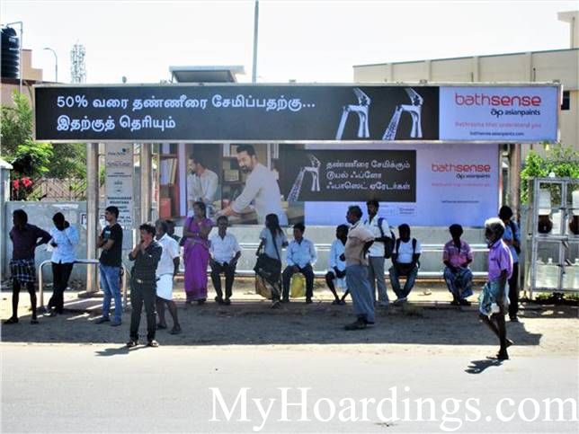 OOH Advertising Chennai, Bus Shelter Hoardings Agency at GNT Road, Madhavaram Roundana Bus Stop in chennai